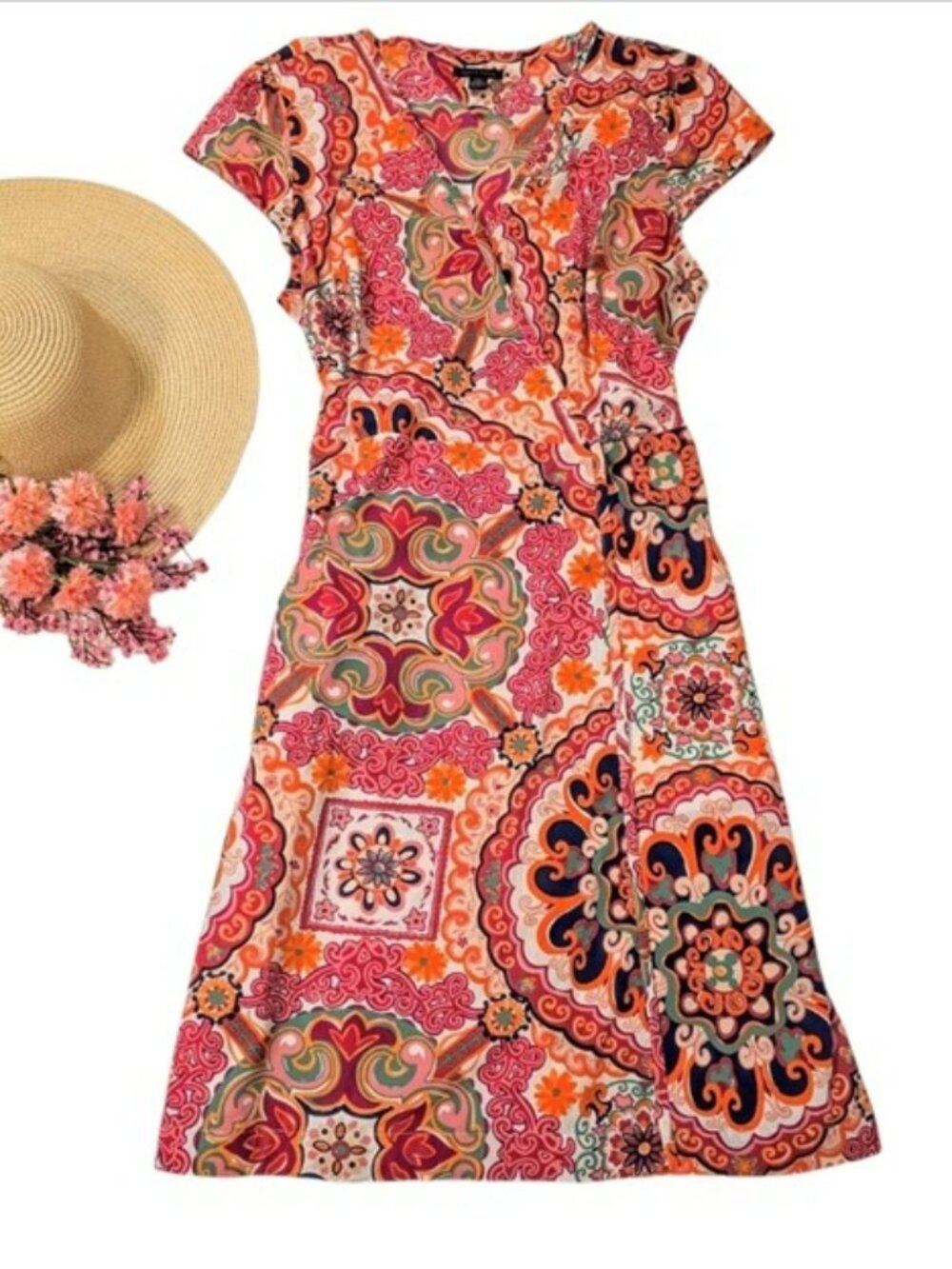 Tommy Hilfiger Women's Knee Length Wrap Dress Size Large Colorful Bohemian